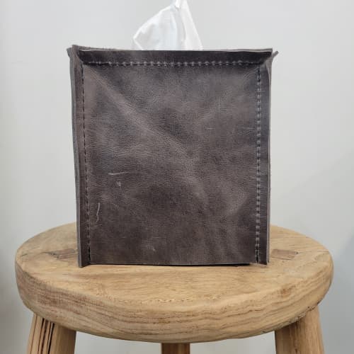 Slate Grey Leather Single Tissue Box Cover | Toiletry in Storage by Vantage Design