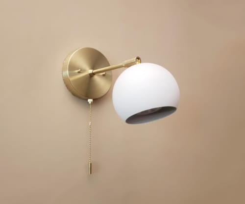 Pull Chain Adjustable Wall Light - Gold and Black Modern | Sconces by Retro Steam Works. Item composed of metal in mid century modern or industrial style