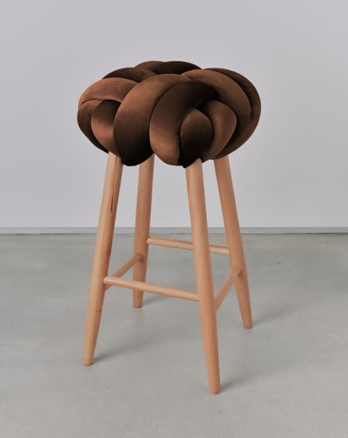 Acorn Velvet Knot Bar Stool | Chairs by Knots Studio. Item made of wood & fabric