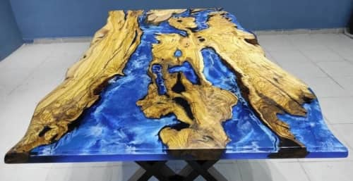 Custom Order Olive tree Sea Design Blue Epoxy Coffee Table | Dining Table in Tables by LuxuryEpoxyFurniture. Item composed of wood and synthetic