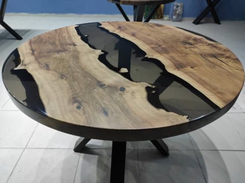 River Smoke Epoxy Resin Round Coffee Table | Dining Epoxy | Dining Table in Tables by LuxuryEpoxyFurniture. Item made of wood with synthetic