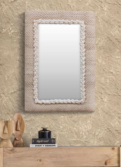Handwoven Wool Frame Mirror, Modern Boho Wall Decor (20x32 inches) | Decorative Objects by Swiflo