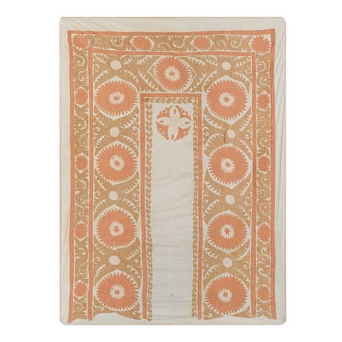 Vintage Neutral Tan Central Asian Suzani Textile, Embroidere | Tablecloth in Linens & Bedding by Vintage Pillows Store