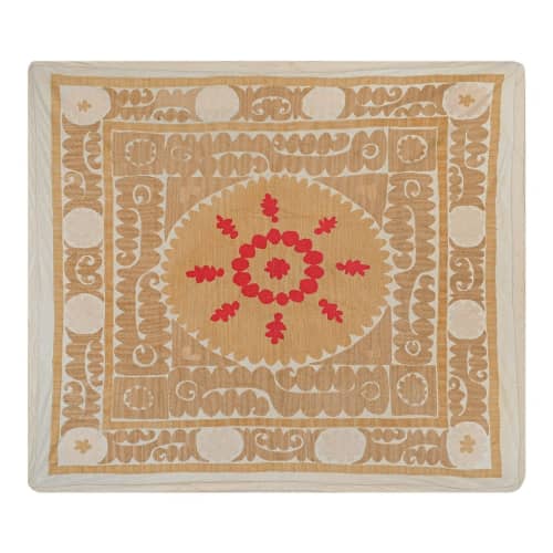 Suzani White Washed Tapestry - Pale Color Uzbek Table Cloth | Tablecloth in Linens & Bedding by Vintage Pillows Store