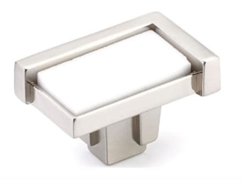 Astratto White Rectangle Knob With Satin Nickel Finish | Hardware by Windborne Studios. Item composed of glass