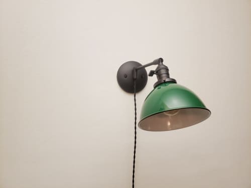 Swing Arm Bedside Reading Wall Light - Industrial Black | Sconces by Retro Steam Works. Item made of fabric with metal works with mid century modern & industrial style