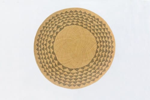 Black Triangle Mat | 4' Round | Natural Base | Rugs by NEEPA HUT. Item composed of fiber