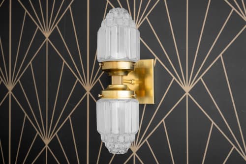 Deco Wall Sconce - Brass Sconce - Model No. 7180 | Sconces by Peared Creation. Item made of brass with glass