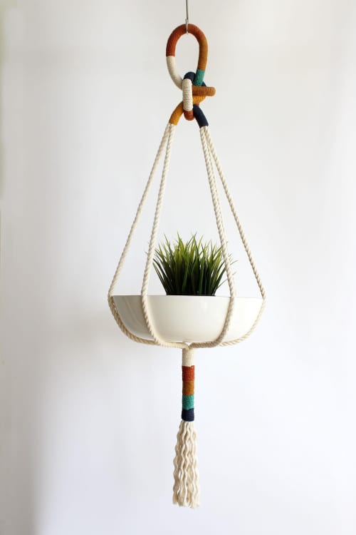 Modern Color Block Macrame Plant Hanger – 37” Handmade Boho Hanging Planter | Plants & Landscape by Freefille