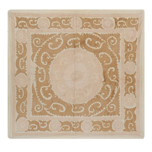 Suzani Bedspread - Neutral Pink Uzbek Table Cloth - Tribal E | Tablecloth in Linens & Bedding by Vintage Pillows Store