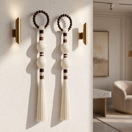 Macrame Wall Hanging with Wooden Beads, Boho Fiber Art Decor, Handmade Tassel Wall Hanging, Neutral Minimalist Home Decor, Large Macrame Art | Wall Hangings by İnanç Yılmaz