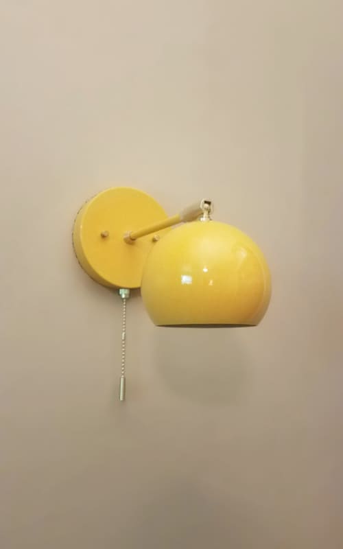 Pull Chain Adjustable Wall Light - Yellow and Gold Modern | Sconces by Retro Steam Works. Item composed of metal in industrial style