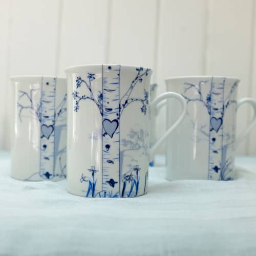 Personalized Ceramic Birch Mug Set – Custom Initials in Heart Design | Work by Rust Designs