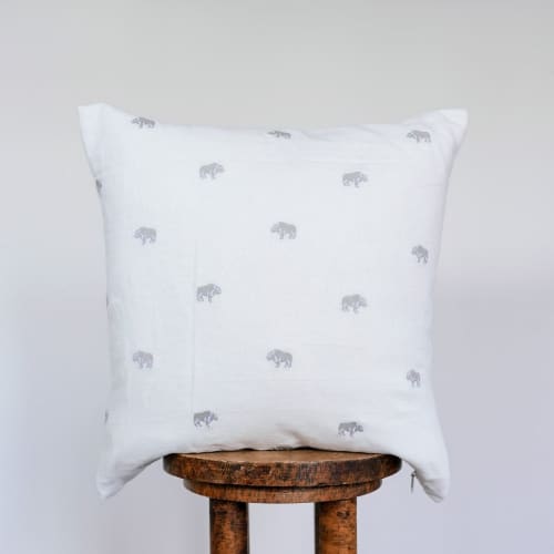 Mini Grey Buffalo on cream Linen Pillow 20x20 | Pillows by Vantage Design