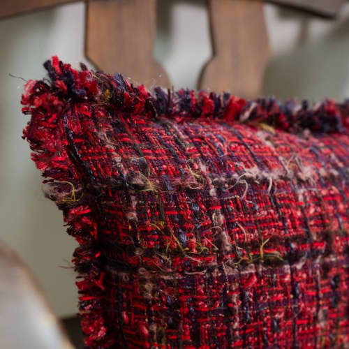 Red Tweed Remnants of Chanel Lumbar 15x26 | Pillows by Vantage Design