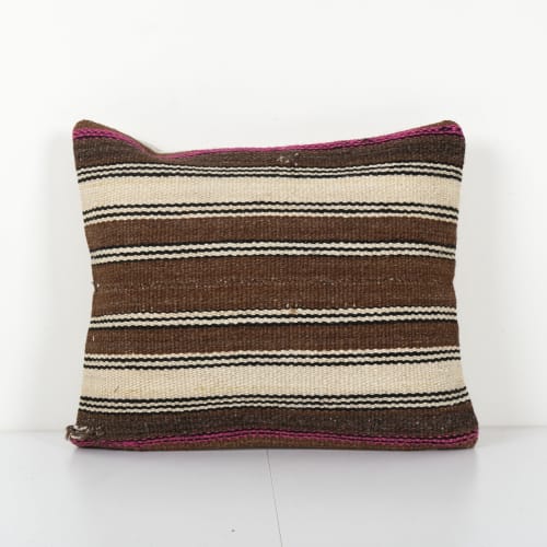 Square Handwoven Striped Kilim Hemp Cushion, Bohemian Hemp P | Pillows by Vintage Pillows Store