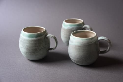 Turquoise  tea/coffee cup mug, white, handmade wheel thrown | Drinkware by Laima Ceramics. Item composed of stoneware compatible with minimalism style