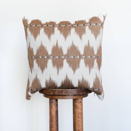 Gold Embroidered Black & White Ticking Linen Pillow 19x19 | Pillows by Vantage Design