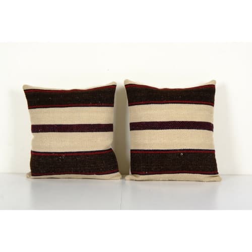 Set of Two Floor Natural Kilim Pillow | Cushion in Pillows by Vintage Pillows Store. Item composed of cotton