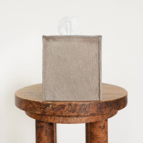 Warm Caramelized Taupe Hair-On-Hide Tissue Box Cover | Toiletry in Storage by Vantage Design