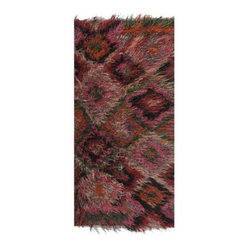 1960s Colorful Turkish Tulu Rug - Shaggy Turkish Rug 3'5'' X | Area Rug in Rugs by Vintage Pillows Store