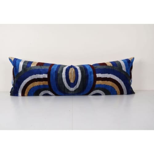 Colorful Ikat Velvet Pillow, Handwoven Silk Velvet Extra Lon | Cushion in Pillows by Vintage Pillows Store