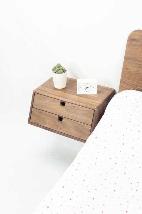 Walnut Floating Nightstand Bedside Table Drawer | Storage by Manuel Barrera Habitables. Item made of oak wood