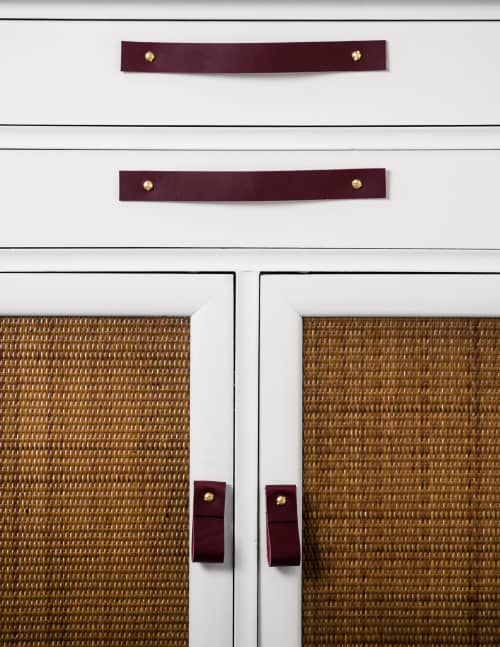 Wine Leather Handle [Flat End] | Pull in Hardware by Keyaiira | leather + fiber | Artist Studio in Santa Rosa. Item composed of leather