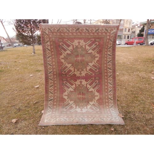 1930s Vintage Pastel Handknotted Turkish Oushak Rug | Area Rug in Rugs by Vintage Pillows Store. Item composed of cotton & fiber