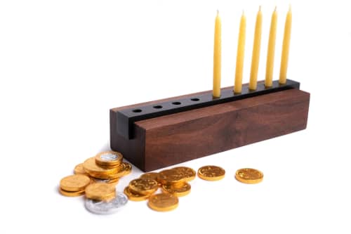 Modern Wood and Steel Menorah | Candle Holder in Decorative Objects by Alabama Sawyer. Item made of wood