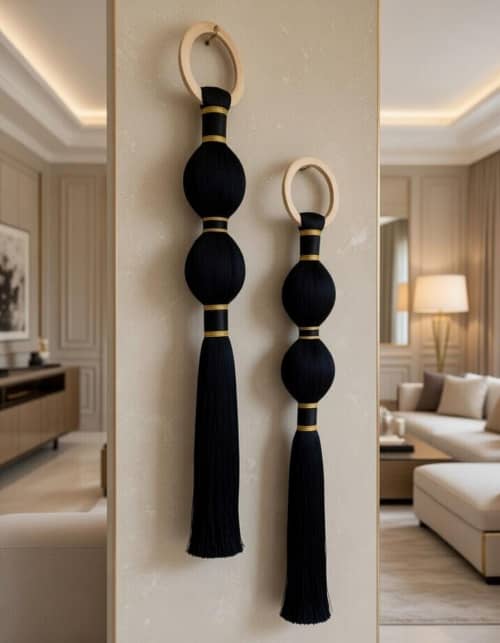 32x6 Inch Black-Gold Modern Bohemian Macrame Wall Hanging  – Handmade Woven Tapestry, Minimalist Wall Art, Nordic Home Decor | Wall Hangings by RavaTapestryArt