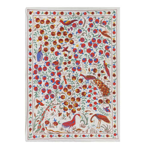 Suzani Bird Pictorial Tribal Tapestry - Animal Uzbek Table C | Tablecloth in Linens & Bedding by Vintage Pillows Store