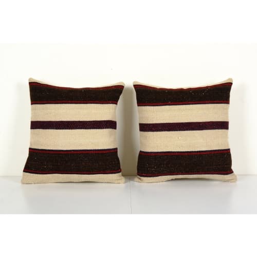 Ethnic Striped Turkish Square Kilim Pillow Cover | Sham in Linens & Bedding by Vintage Pillows Store. Item made of fabric