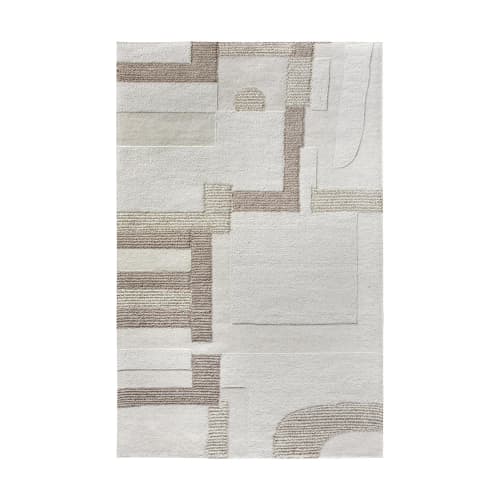 Handmade Geometric Wool Area Rug, Ivory Beige Abstract Carpet | Rugs by Swiflo