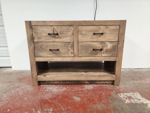 Model #1037 - Custom Single Sink Bathroom Vanity | Countertop in Furniture by Limitless Woodworking. Item composed of maple wood in mid century modern or contemporary style