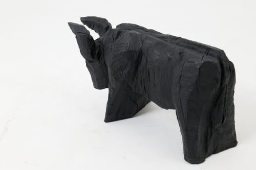 Taurus, Chainsaw Carved, Burnt Oak, Abstract Sculpture, Bull, Handmade, Black | Sculptures by Logniture