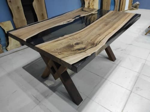 Epoxy Walnut Resin Coffee Table, Custom Live edge Dark | Dining Table in Tables by LuxuryEpoxyFurniture. Item made of wood & synthetic