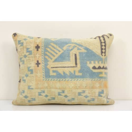 14" x 20" Yellow Anatolian Lumbar Rug Pillow, Faded | Sham in Linens & Bedding by Vintage Pillows Store. Item composed of cotton and fiber