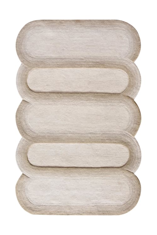 Hand Tufted Wool Area Rug, Ivory Beige Abstract Geometric Floor Decor | Rugs by Swiflo