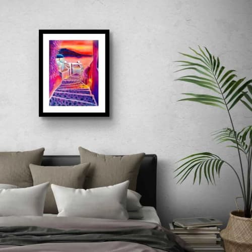 Framed Paper Print – Warm Embrace – Romantic Evening Landscape Art | Work by Eman's Gallery