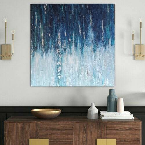 Navy blue painting original gold silver leaf painting | Oil And Acrylic Painting in Paintings by Berez Art. Item composed of canvas