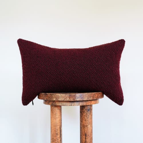 Burgundy Nubby Wool Lumbar Pillow 12x20 | Pillows by Vantage Design