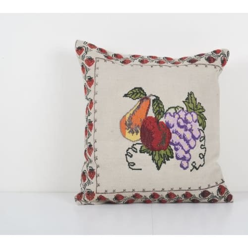 Vintage Handwoven Floral Pattern Kilim Pillow, Square Wool K | Cushion in Pillows by Vintage Pillows Store