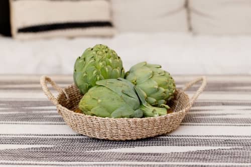 Woven Round Tray I Olive | Decorative Tray in Decorative Objects by NEEPA HUT. Item composed of fiber