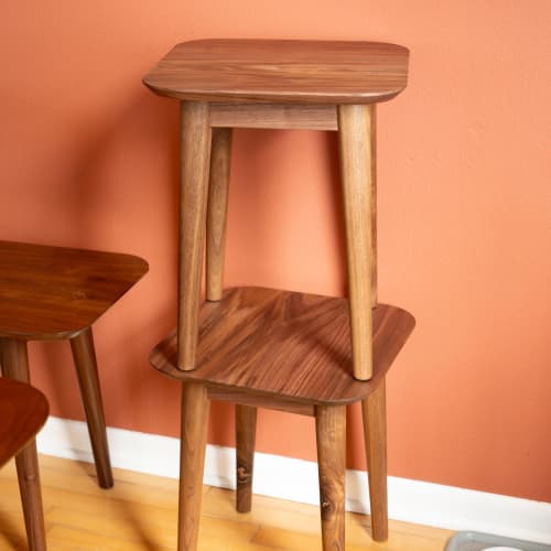 Handcrafted Walnut Stool, Mid-Century Modern Side Table, Plant Stand | Chairs by Spacecraft Furnishing. Item made of walnut works with minimalism & mid century modern style