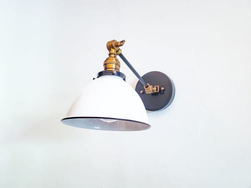 Adjustable Wall Sconce Industrial Light - Gold and White | Sconces by Retro Steam Works. Item made of metal with glass works with industrial style