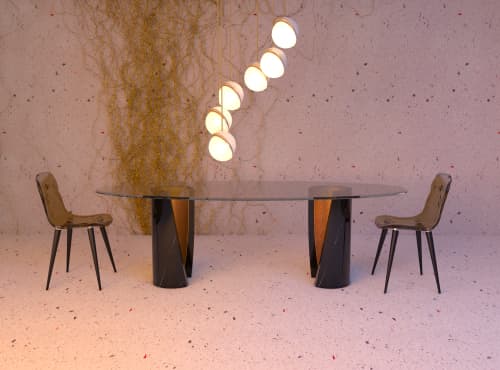 Asymmetric - Nero Marquinia Dining Table | Tables by DFdesignLab - Nicola Di Froscia. Item composed of marble and glass in contemporary style