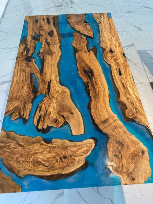 Custom Deep Blue Ocean Epoxy Table Luxury Epoxy Table by Tinella Wood