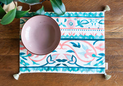 Aqua Placemats | Tableware by OSLÉ HOME DECOR. Item composed of fabric