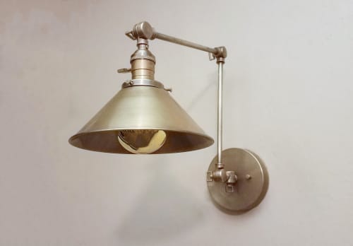 Swing Arm Adjustable Wall Light - Antique Brass | Sconces by Retro Steam Works. Item composed of metal compatible with industrial style